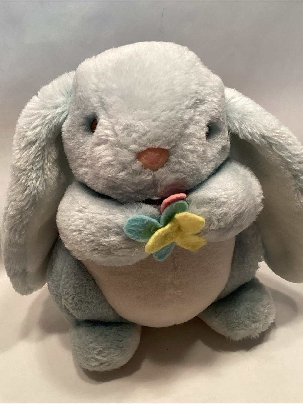 Westcliff Collection Blue White Bunny Rabbit Flowers Standing Plush 9" Vintage
